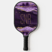 Lila Agate Geode Gold Glitzer Personalisiert Pickleball Schläger (Rückseite)