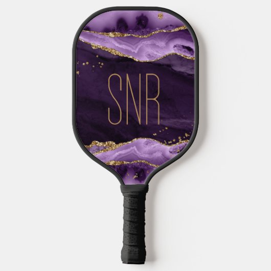 Lila Agate Geode Gold Glitzer Personalisiert Pickleball Schläger (Rückseite)