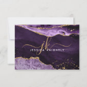 Lila Agate Geode Gold Glitzer Script Monogram Mitteilungskarte (Vorderseite)