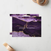 Lila Agate Geode Gold Glitzer Script Monogram Mitteilungskarte (Vorderseite/Rückseite Beispiel)