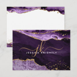 Lila Agate Geode Gold Glitzer Script Monogram Mitteilungskarte