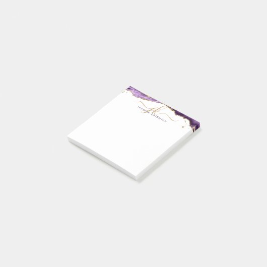 Lila Agate Geode Gold Glitzer Script Monogram Post-it Klebezettel (angewinkelt)