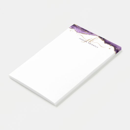 Lila Agate Geode Gold Glitzer Script Monogram Post-it Klebezettel (angewinkelt)