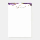 Lila Agate Geode Gold Glitzer Script Monogram Post-it Klebezettel (Vorderseite)