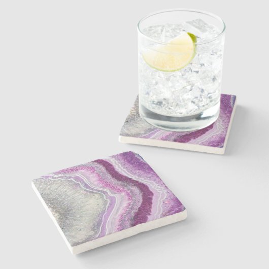 Lila Agate Geode Marble Stone Untersetzer (Seitenansicht)
