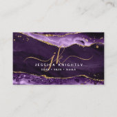 Lila Agate Geode Monogram Gold Script Visitenkarte (Vorderseite)