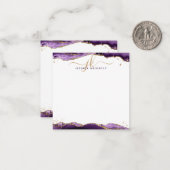 Lila Agate Geode Script Monogram Gold Glitzer Mitteilungskarte (Vorderseite/Rückseite Beispiel)