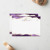 Lila Agate Geode Script Monogram Gold Glitzer Mitteilungskarte (Vorderseite/Rückseite Beispiel)