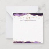 Lila Agate Geode Script Monogram Gold Glitzer Mitteilungskarte (Vorderseite)
