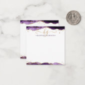 Lila Agate Geode Script Monogram Gold Glitzer Mitteilungskarte (Vorderseite/Rückseite Beispiel)
