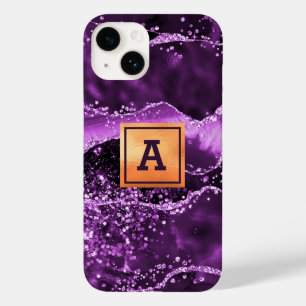 Lila agate Glitzer Rosa Marmorgold Monogramm Case-Mate iPhone 14 Hülle