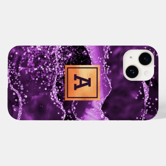 Lila agate Glitzer Rosa Marmorgold Monogramm Case-Mate iPhone Hülle (Rückseite (Horizontal))
