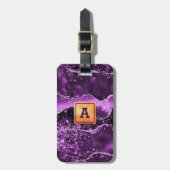 Lila agate Glitzer rosa Marmorname Gold Gepäckanhänger (Vorderseite vertikal)