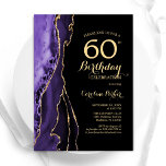 Lila Agate Gold Black 60. Geburtstag Einladung<br><div class="desc">Lila,  schwarz und goldgelb 60. Geburtstagsfeier Einladung. Elegantes modernes Design mit Aquarellfarben-marmorgeode Hintergrund,  Imitats Glitzer Gold und Typografie Skript-Schriftart. Die trendige Einladungskarte eignet sich perfekt für eine stilvolle Damenfeier. Gedruckte Zazzle-Einladungen oder Sofortdownload digitaler Druckvorlage.</div>