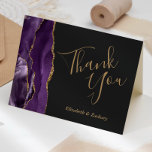 Lila Agate Gold Dark Wedding Vielen Dank Karte<br><div class="desc">Diese elegante,  moderne Hochzeitskarte mit einem lila Aquarellrahmen besticht durch den vergoldeten Glitzer der Imitate. Der anpassbare Text verbindet die Worte "Danke" in goldfarbenem Handschriftzeichen mit den Namen der Braut und des Bräutigams in kursivem Schriftart auf schwarzem Hintergrund.</div>