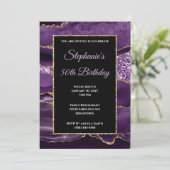 Lila Agate Gold Glitzer Glam 50. Geburtstag Einladung (Stehend Vorderseite)