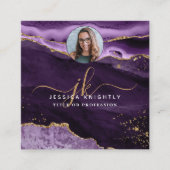 Lila Agate Gold Glitzer Script Foto Quadratische Visitenkarte (Vorderseite)