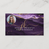 Lila Agate Gold Glitzer Script Monogram Foto Visitenkarte (Vorderseite)