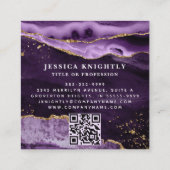 Lila Agate Gold Glitzer Script Monogram QR Quadratische Visitenkarte (Rückseite)