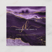 Lila Agate Gold Glitzer Script Monogram QR Quadratische Visitenkarte (Vorderseite)