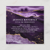 Lila Agate Gold Glitzer Script Monogram Quadratische Visitenkarte (Rückseite)