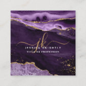 Lila Agate Gold Glitzer Script Monogram Quadratische Visitenkarte (Vorderseite)