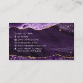 Lila Agate Gold Glitzer Script Monogram Visitenkarte (Rückseite)