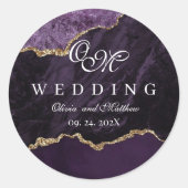 Lila Agate & Gold Hochzeitsskript Runder Aufkleber (Vorderseite)