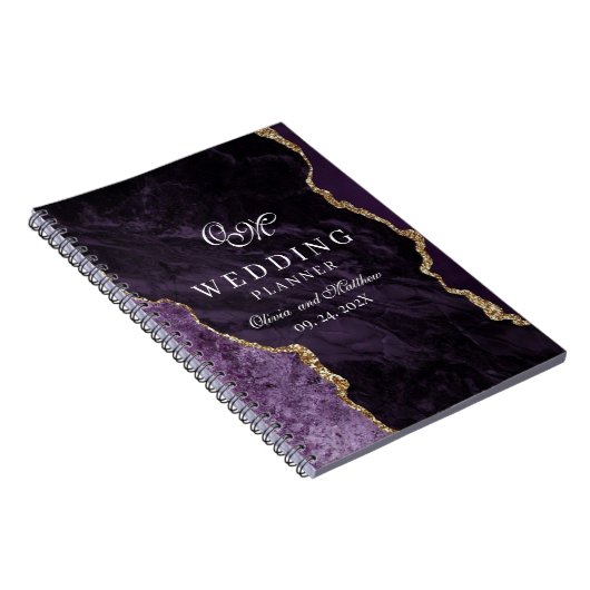 Lila Agate & Gold-Hochzeitszittel Notizblock (Rechte Seite)