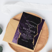 Lila Agate & Gold-Hochzeitszitz Einladung