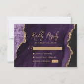 Lila Agate Gold Script Wedding RSVP Karte (Vorderseite)