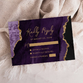 Lila Agate Gold Script Wedding RSVP Karte