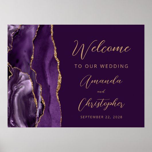 Lila Agate Gold Script Wedding Willkommen Poster (Vorne)