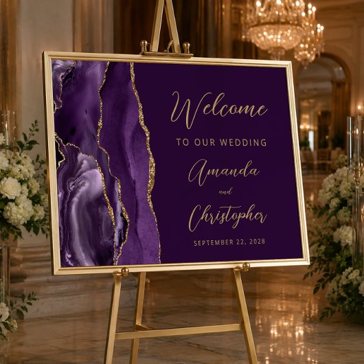 Lila Agate Gold Script Wedding Willkommen Poster
