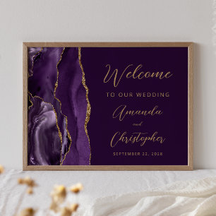 Lila Agate Gold Script Wedding Willkommen Poster