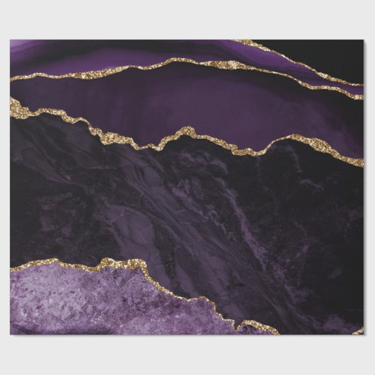 Lila Agate Imitats Gold Glitzer Geschenkpapier (Flach)