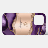 Lila Agate Marble Rose Gold Glitzer Moderne Case-Mate iPhone Hülle (Rückseite (Horizontal))