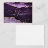 Lila Agate Monogram Extravagant Script Gold Glitze Mitteilungskarte (Vorne/Hinten)