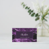 Lila agate rosa Marmor Glitzer Monogramm Visitenkarte (Stehend Vorderseite)