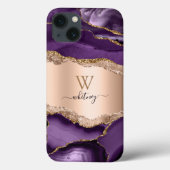 Lila Agate & Rose Gold Glitzer Girly Stilvoll gest Case-Mate iPhone Hülle (Rückseite)