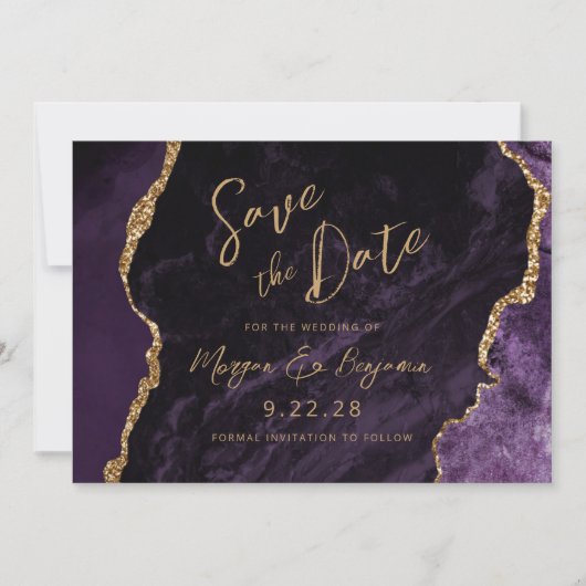 Lila Agate Script-Hochzeit speichern Sie das Datum Save The Date (Vorderseite)
