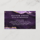 Lila Agate Script Monogram Imitate Gold Glitzer Visitenkarte (Rückseite)