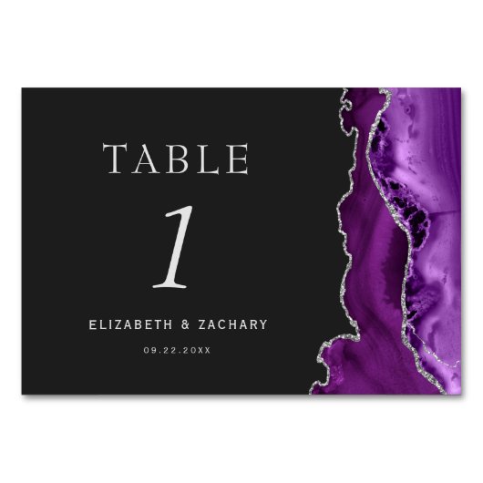 Lila Agate Silver Dark Wedding Tischnummer (Rückseite)