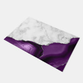 Lila Agate Silver Glitzer aus weißem Marmor Fußmatte (Schrägansicht)