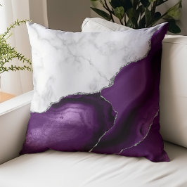 Lila Agate Silver Glitzer aus weißem Marmor Kissen