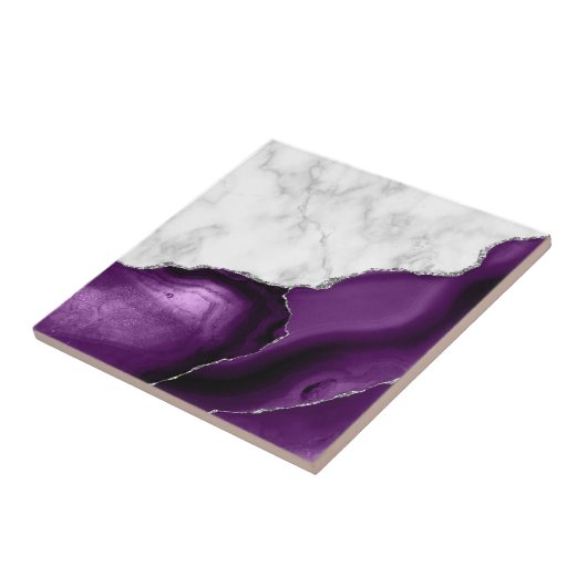 Lila Agate Silver Glitzer Weißer Marmor Fliese (Seite)