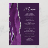 Lila Agate Silver Modern Script Plum Wedding Menükarte (Vorderseite)