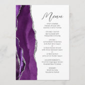 Lila Agate Silver Modern Script Wedding Menükarte (Vorderseite)
