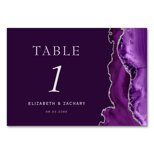 Lila Agate Silver Plum Wedding Tischnummer (Vorderseite)
