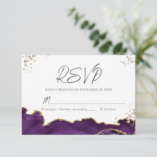 Lila Agate Wedding RSVP (Stehend Vorderseite)